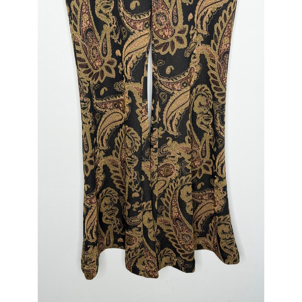 Anthropologie Viviana Jacquard Paisley Flared Trousers Black/Gold Women's US 6 - Picture 3 of 12